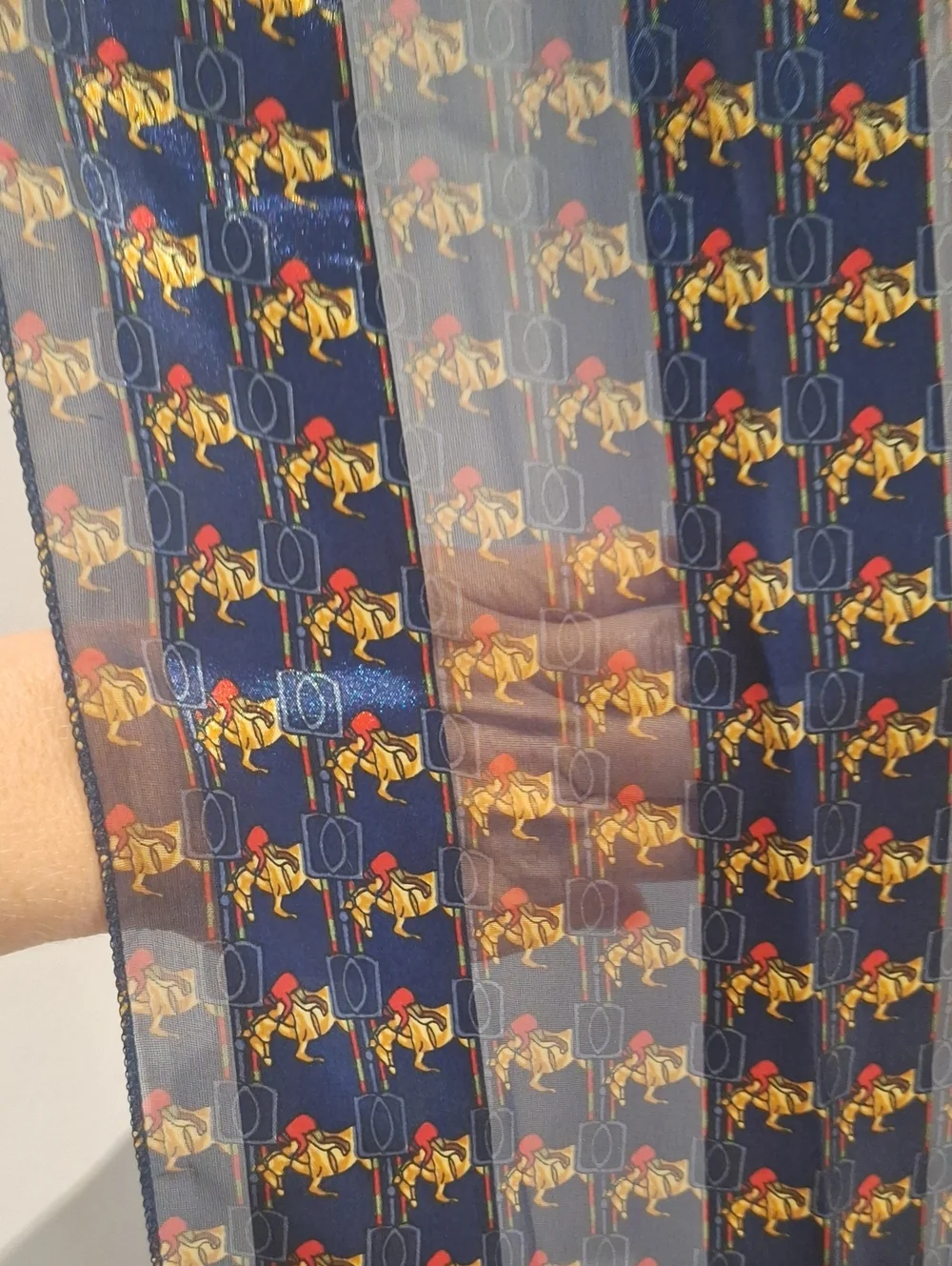 Scarf with Equestrian Motif in Navy, Gold & Red